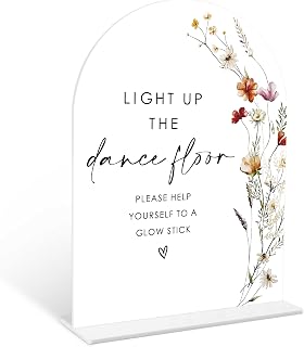 Boho Floral Glow Stick Sign, 6 x 8 Inch White Arch Acrylic Wedding Sign with Holder, Wedding Sign for Ceremony and Reception, Wedding Decoration, Wedding Supplies - BX22