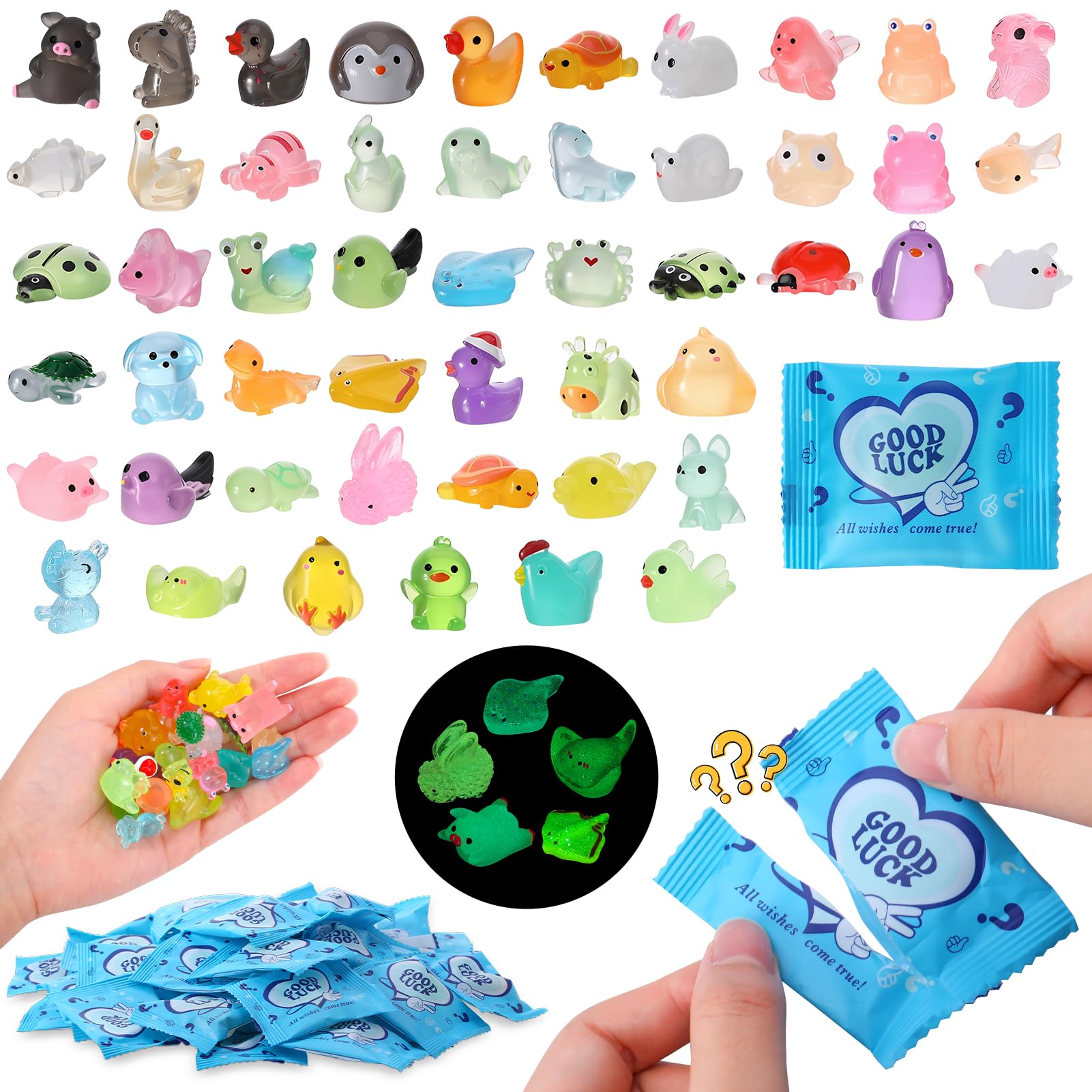 50 Pack Mini Glow Resin Animals Blind Bags, Small Resin Animals Mixed