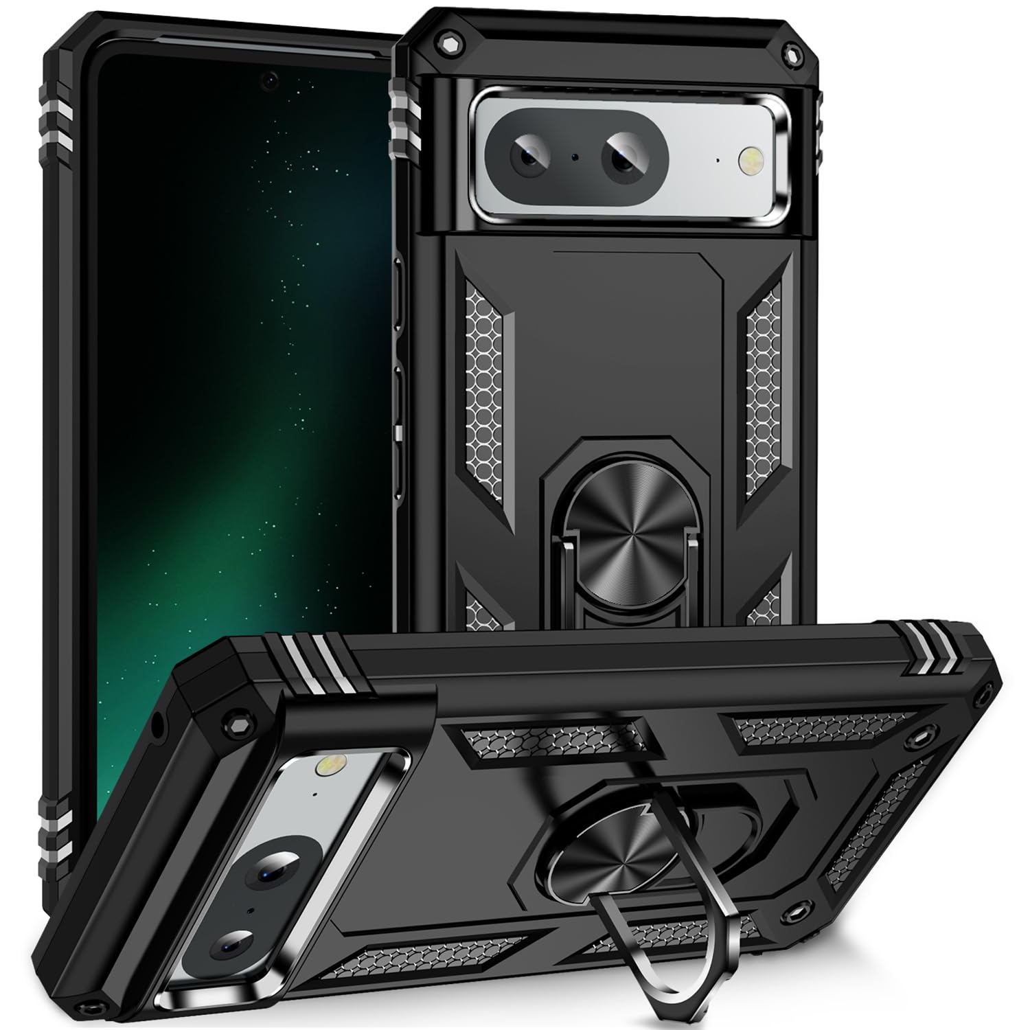 Military Grade Drop Impact for Google Pixel 8A Case 360 Metal Rotating Ring Kickstand Holder Armor Heavy Duty Shockproof C...