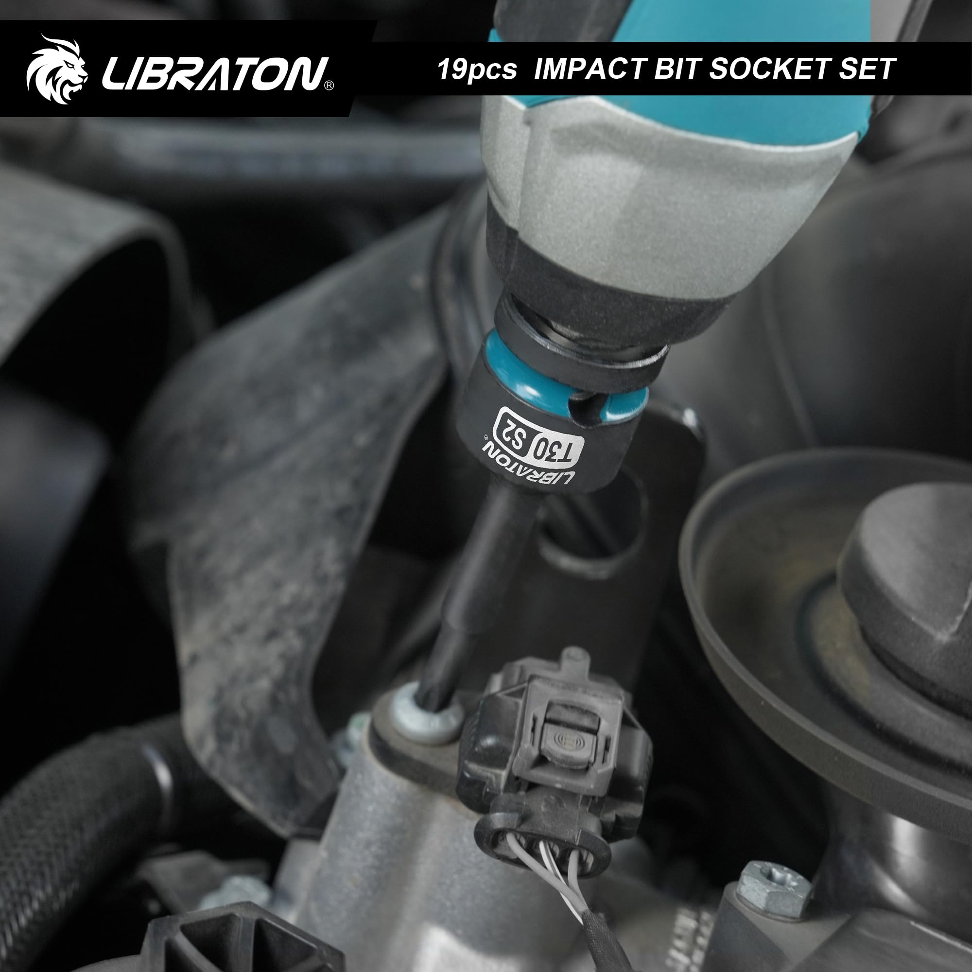 LIBRATON Set 19 Pezzi Bussole a Impatto Esagonali e Torx 1/2" - Acciaio S2 (H5-H19 + T30-T80) - per Chiavi a Impatto - Custodia XPE per Meccanica e Auto