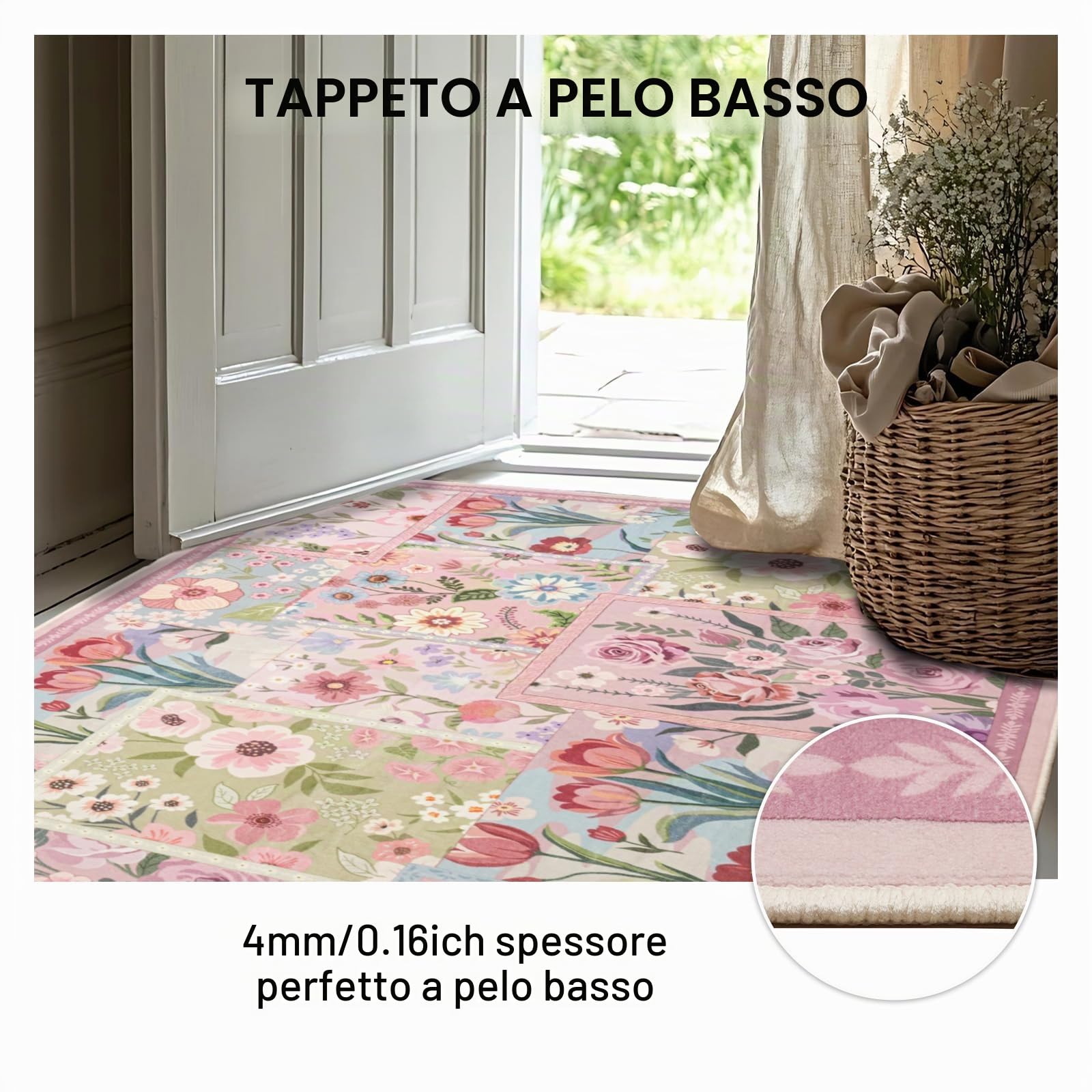 MOSISO 152 x 213 cm Tappeto Soggiorno, Motivo Floreale Intrecciato, Morbido | e Antiscivolo Interni Pelo Corto Finta Lana Rettangolare Lavabile per Arredo Casa,Comodino, Camera Letto,Sala Pranzo, Rosa