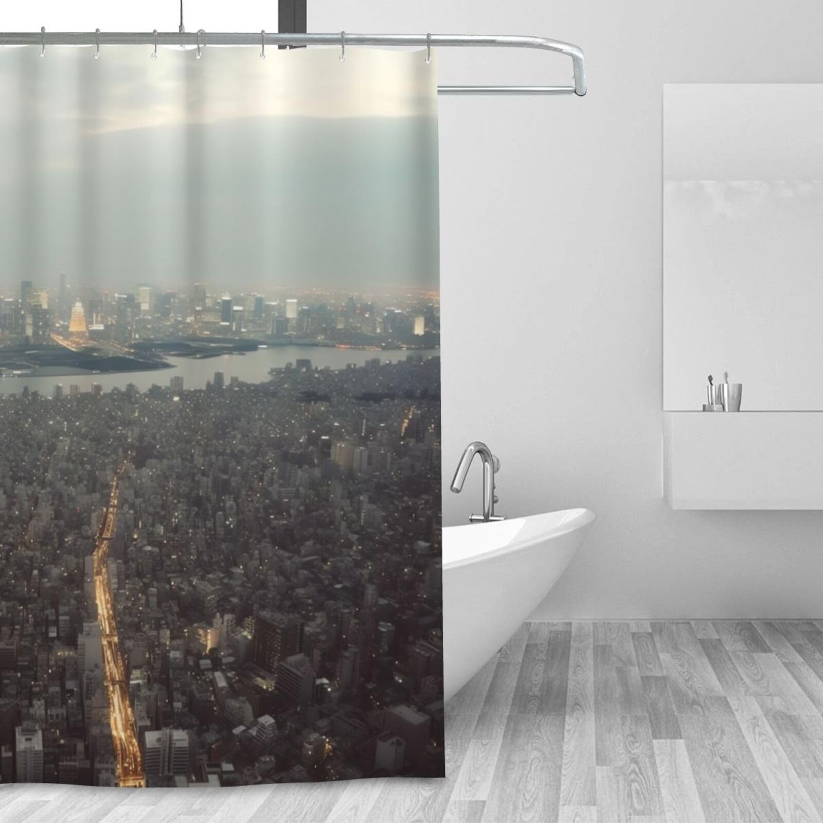 Rideau de douche anti-éclaboussures Tokyo tissu lavable pour baignoire 183 x 183 cm