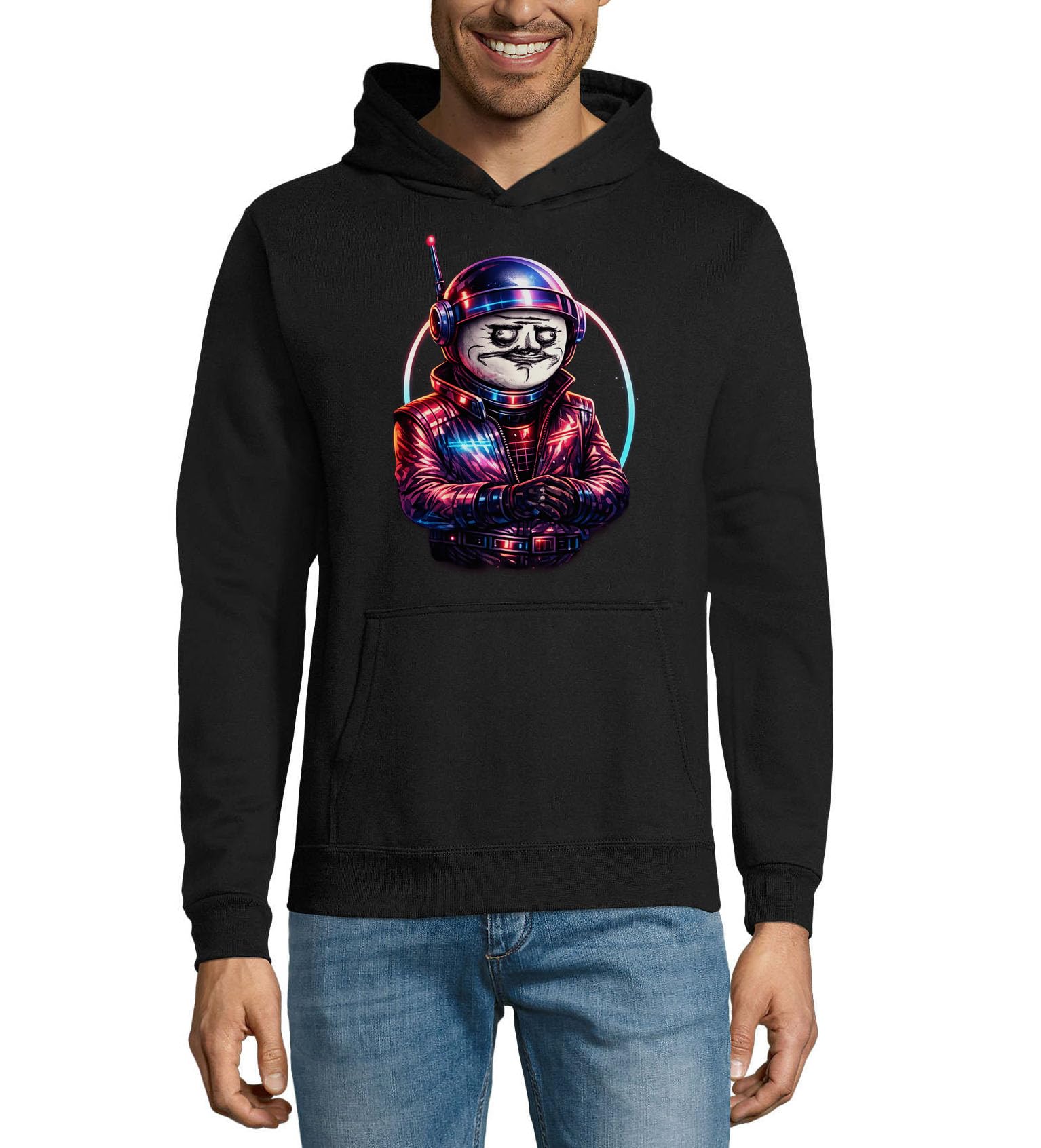 Futuristic Astronaut With Meme Face Unisex Misto Cotone Felpa Con Cappuccio Nero