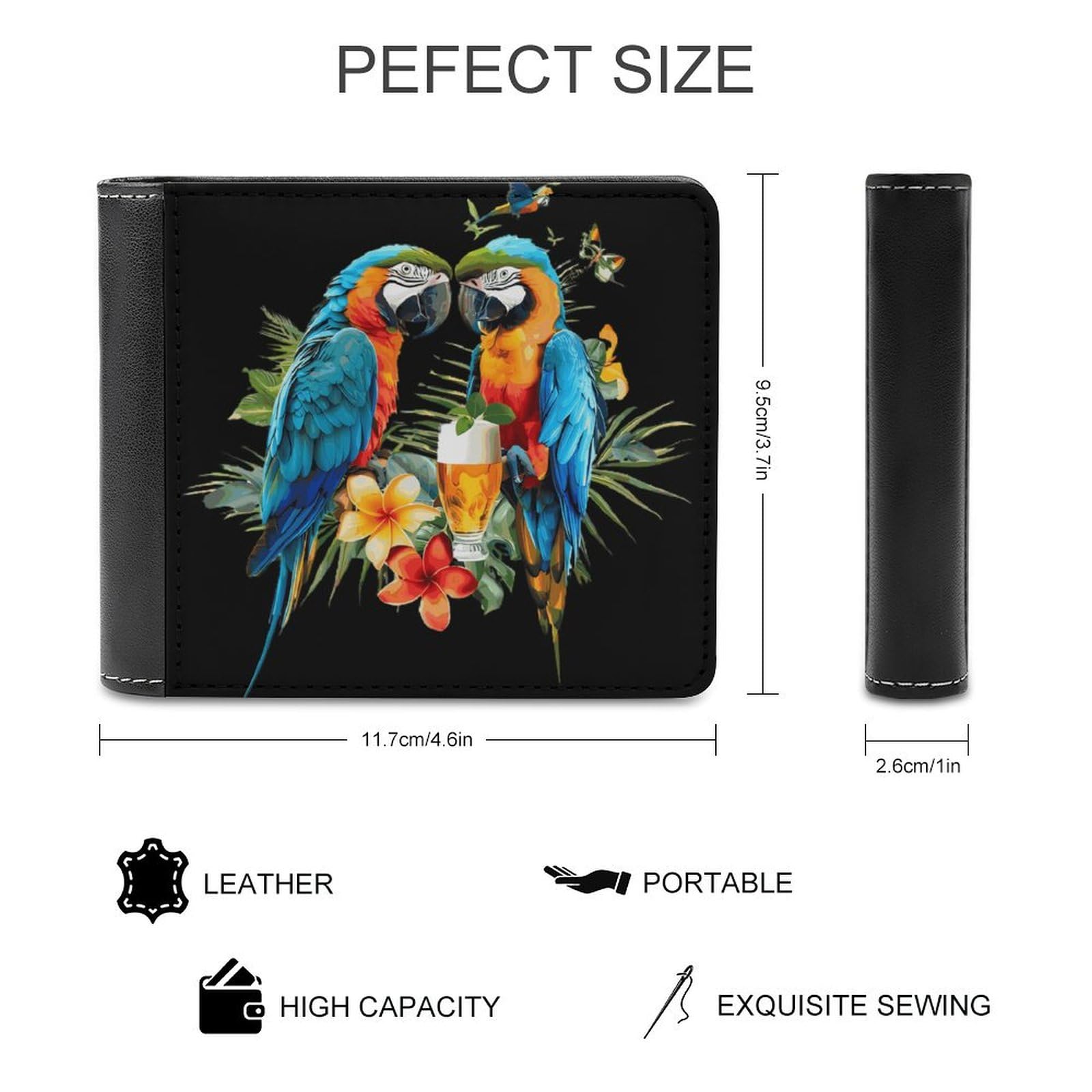 Hawaiian Parrots and Beer Funny Billfold Wallet Credit Card Holder Slim Passcase Pouch Purse for Men Women