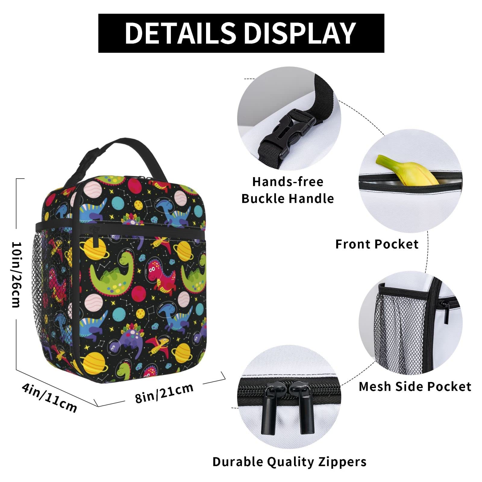 Hulnulnu Kids Lunch Bag, Dinosaur Insulated Lunch Bag, Reusable Portable Cooler Lunch Box - Image 4