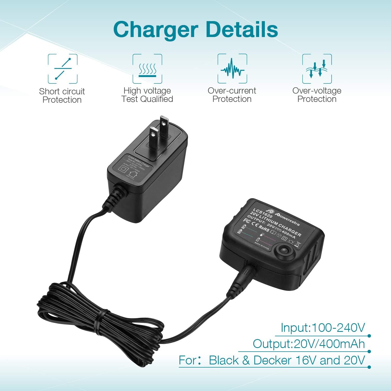 2 Packs 20V Replacement Battery and Charger for Black and Decker 20v Max 3.0Ah,LBXR20 LB20 LBX20 LBX4020 Extended Run Time Cordless Power Tools Series,with 16V/20V Multiple Volt Output Battery Charger image 3 of 9 B08KVWWDSV