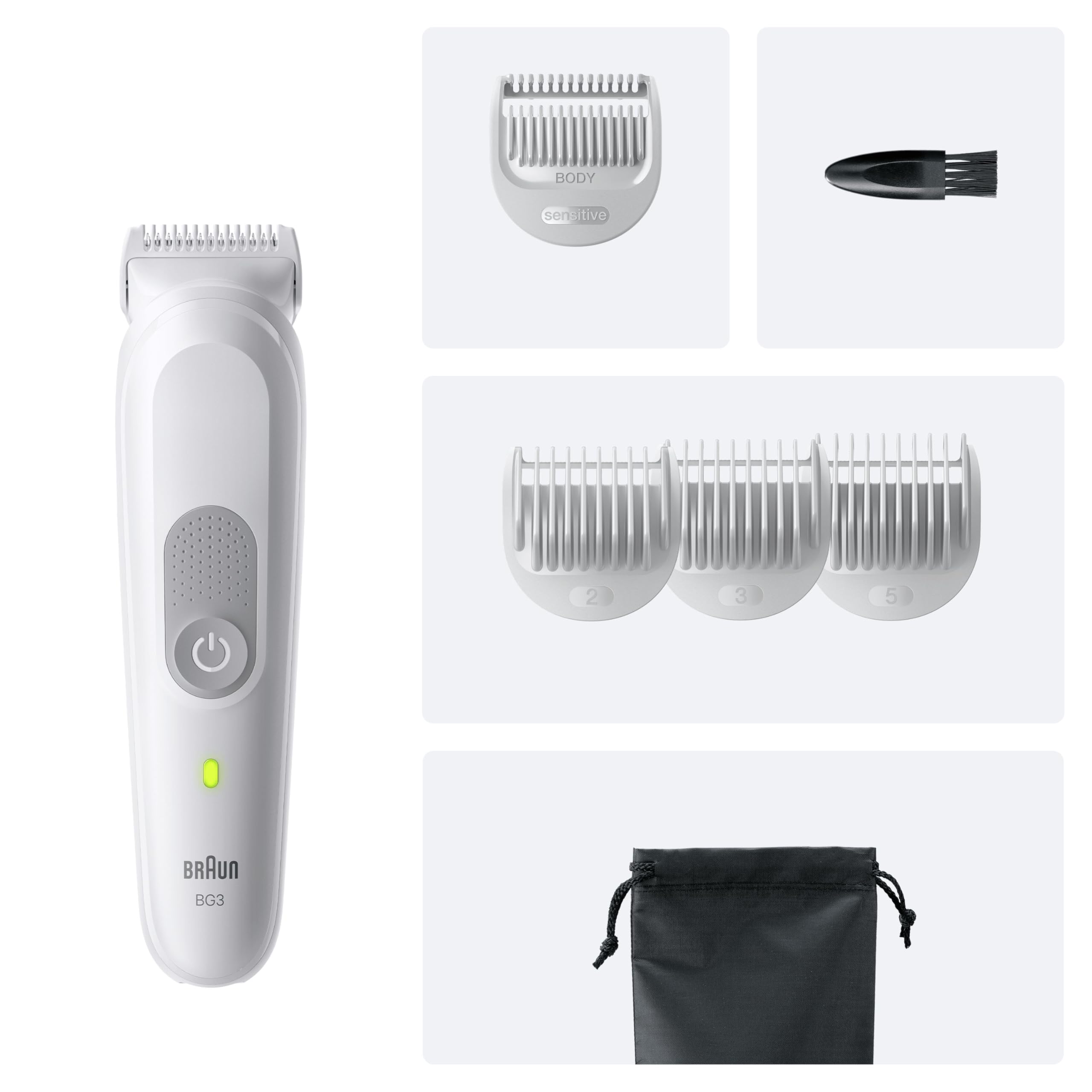 Braun Tondeuse Electrique Homme, pour le Corps, Series 3 BG3575, Grise | Etanche, Batterie Rechargeable, sans Fil, Coffret avec +6 Outils de Rasage, Sabot Zones Sensibles, Emballage en Carton