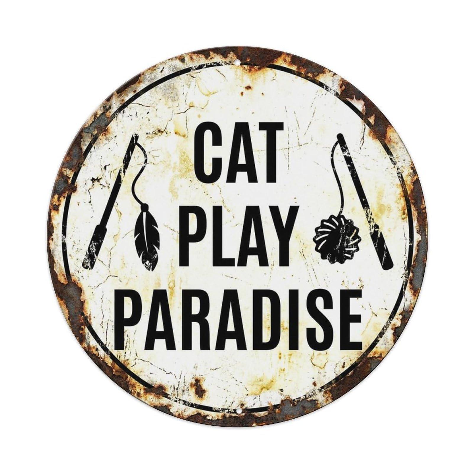 Vintage Cat Play Paradise Decor Vintage Metal Tin Sign Plaque Wall Decor for Cafe, Club Bar, Office, Garden Metal Poster 8x8Inch