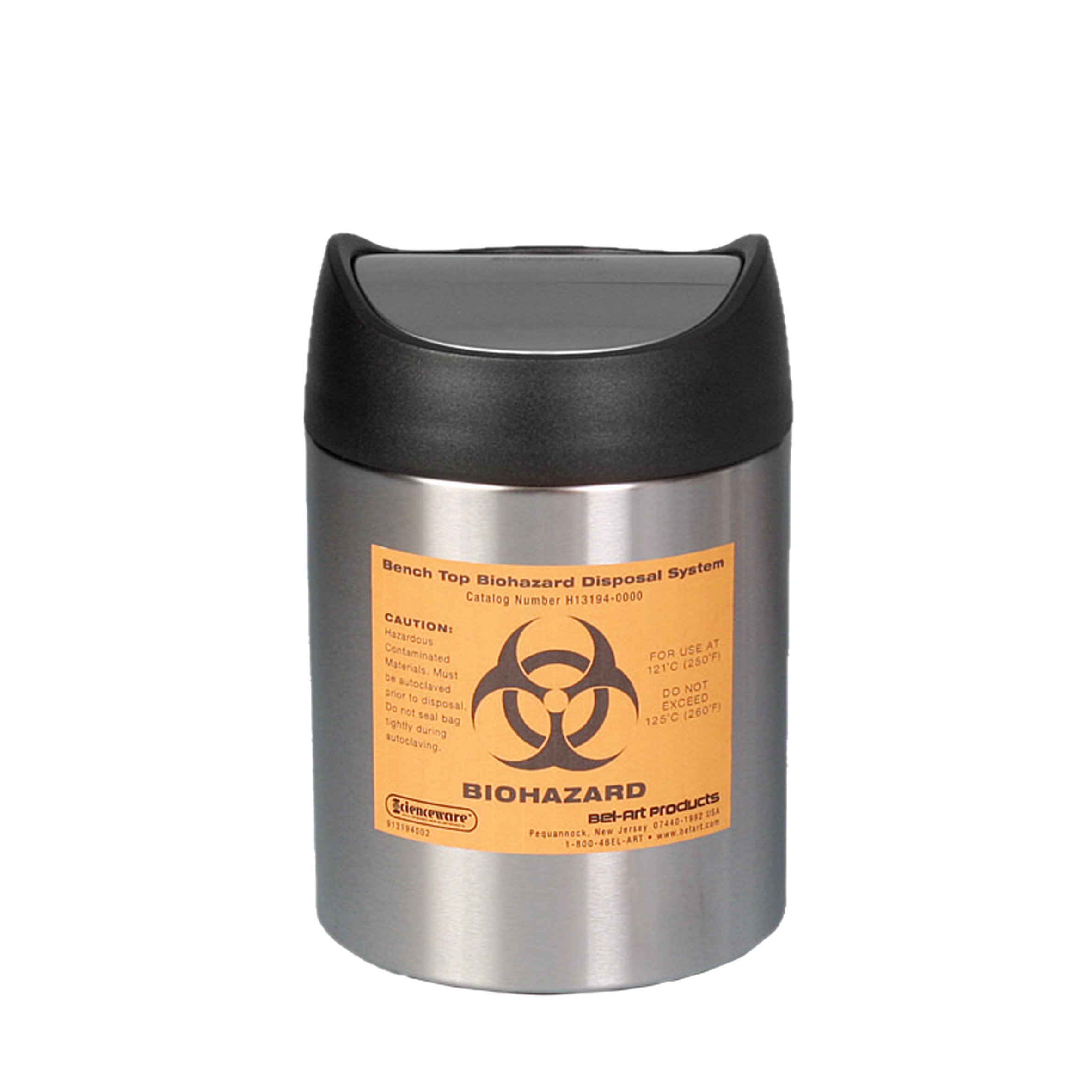 neoLab Edelstahl Tisch-Abfallbehälter mit Sensor, "Biohazard", 1.5L Kapazität, Grau, 170mm Höhe x 127mm Durchmesser