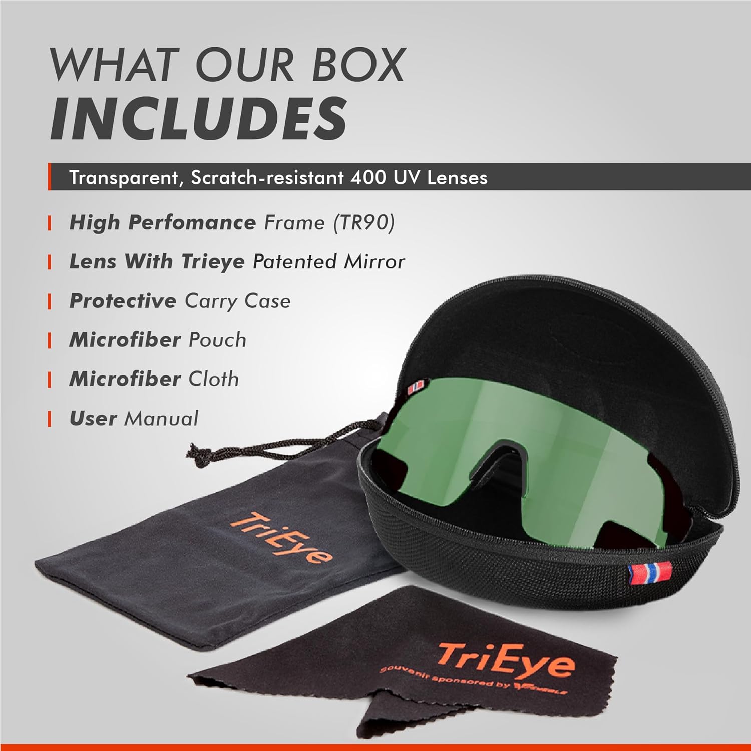 TriEye Sports Sunglasses with Rearview Mirror – Men & Women Polarized Sunglasses Rowing & Cycling Glasses – UV400 Protection