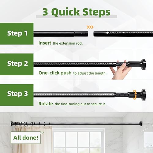 Miniatura 5 de Barra de cortina de tensión extra larga de 39-173 pulgadas (3.3-14 pies), barras de cortina para exteriores sin taladrar para ventanas de patio,