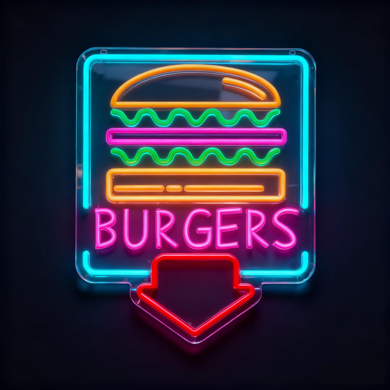 Burger Neon Sign for Wall Décor Hamburger Business Dimmable LED Light USB Powered Burgers Art Signs for Food Shop Restaurant Snack Fast Food Restaurants Home Kitchen (11.02 x 13.78inch) — image 1