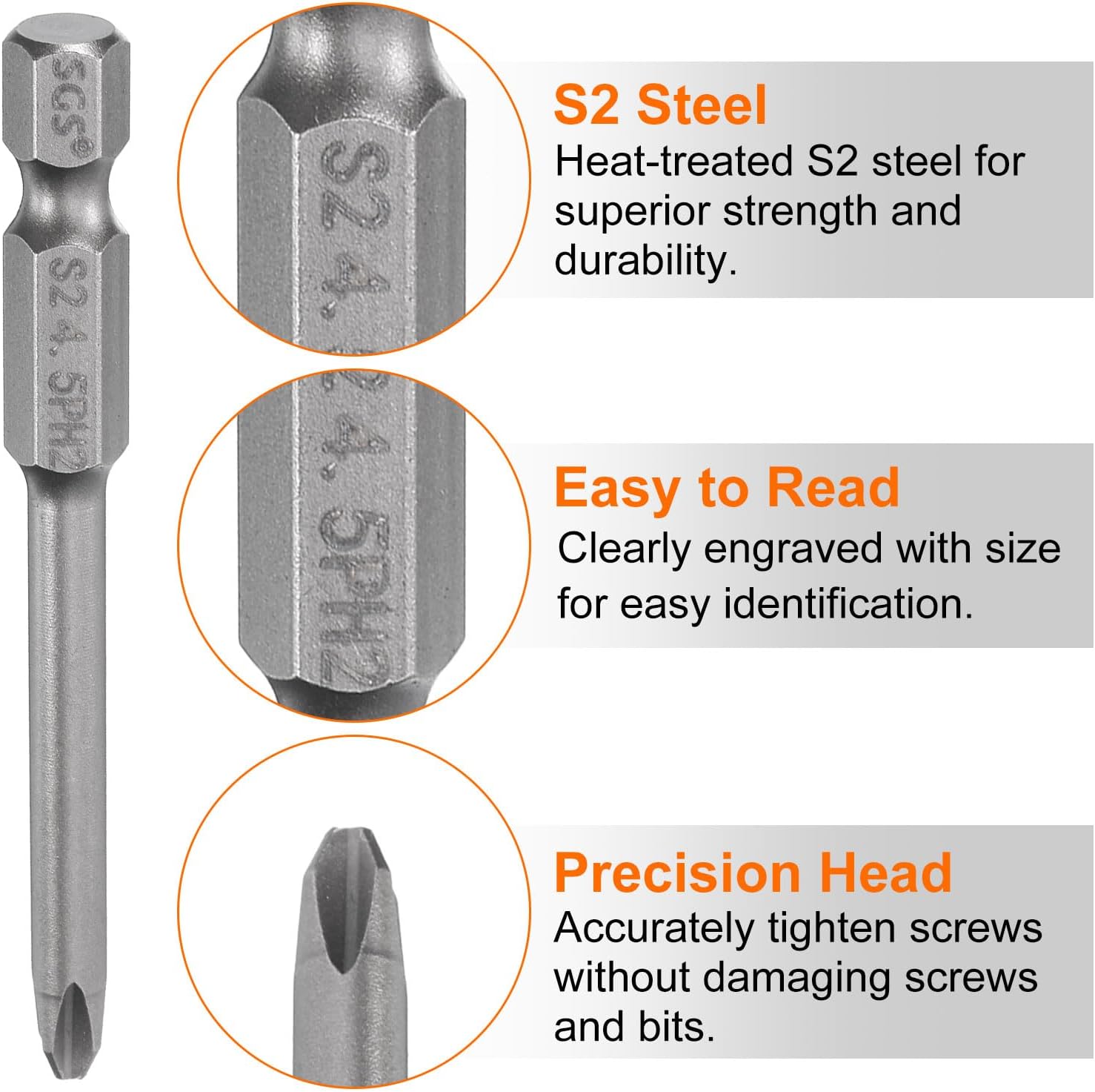 HARFINGTON 6pcs #2 Phillips Screwdriver Bit PH2 1/4" Hex Shank 2.6" (65mm) Long Magnetic S2 Steel Industrial Grade Screw Driver Bit Cross Head Electric Drill Bits 0.18" (4.5mm) Rod