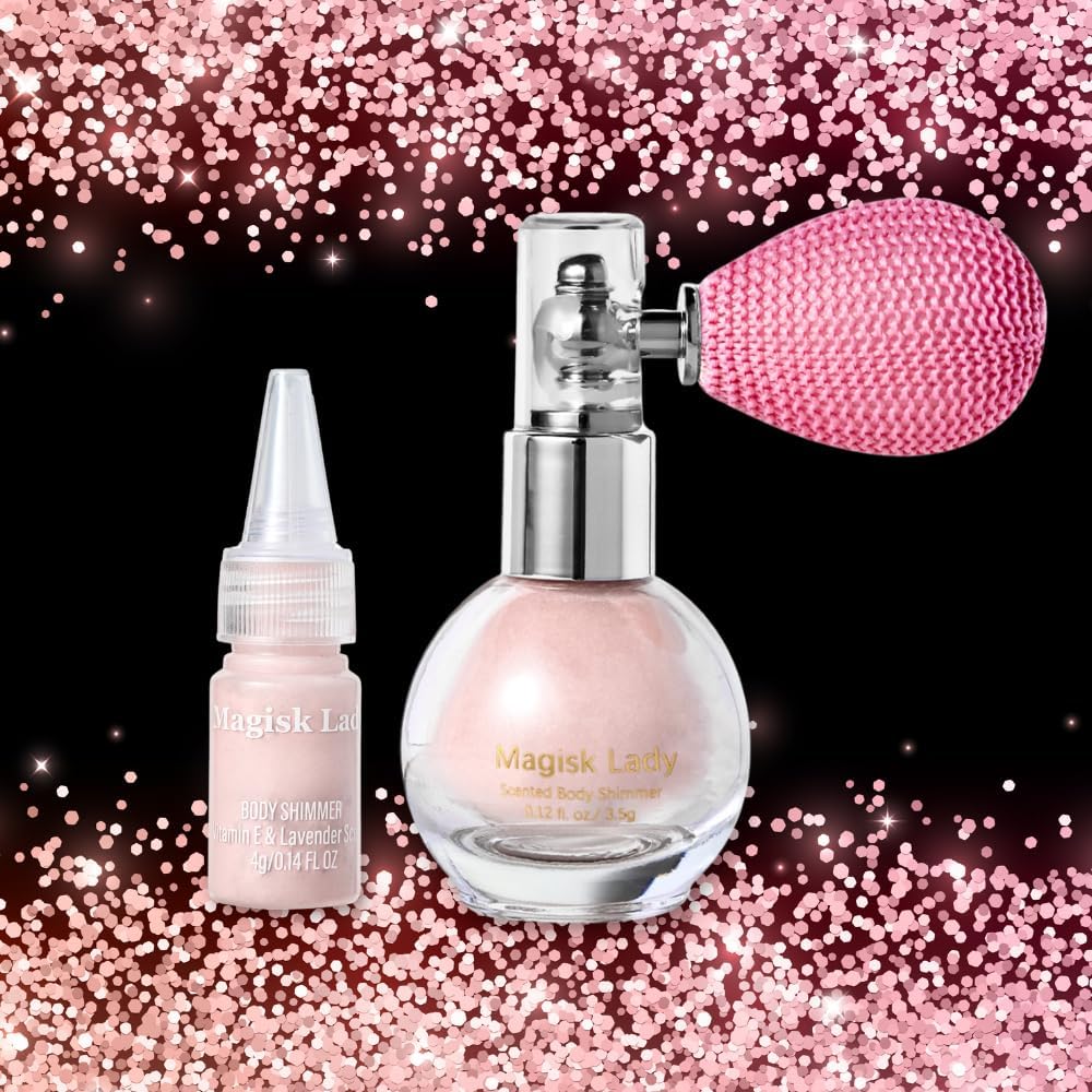 Champagne Body Glitter Spray, Hair Glitter Spray, Body Shimmer Powder, Face Glitter Highlighter, Glitter Shimmer Makeup for Women, Rave Accessories for Party Festival Christmas