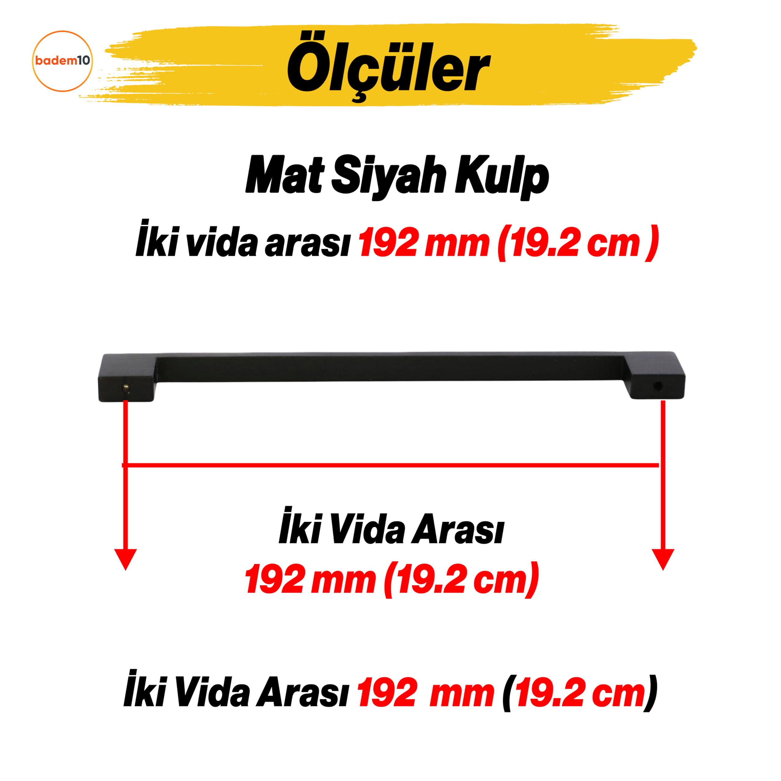 Dar Köprü (192 mm - 19.2 cm) Siyah Metal Mobilya Mutfak Çekmece Dolap Dolabı Kulbu Kulpu Kulpları