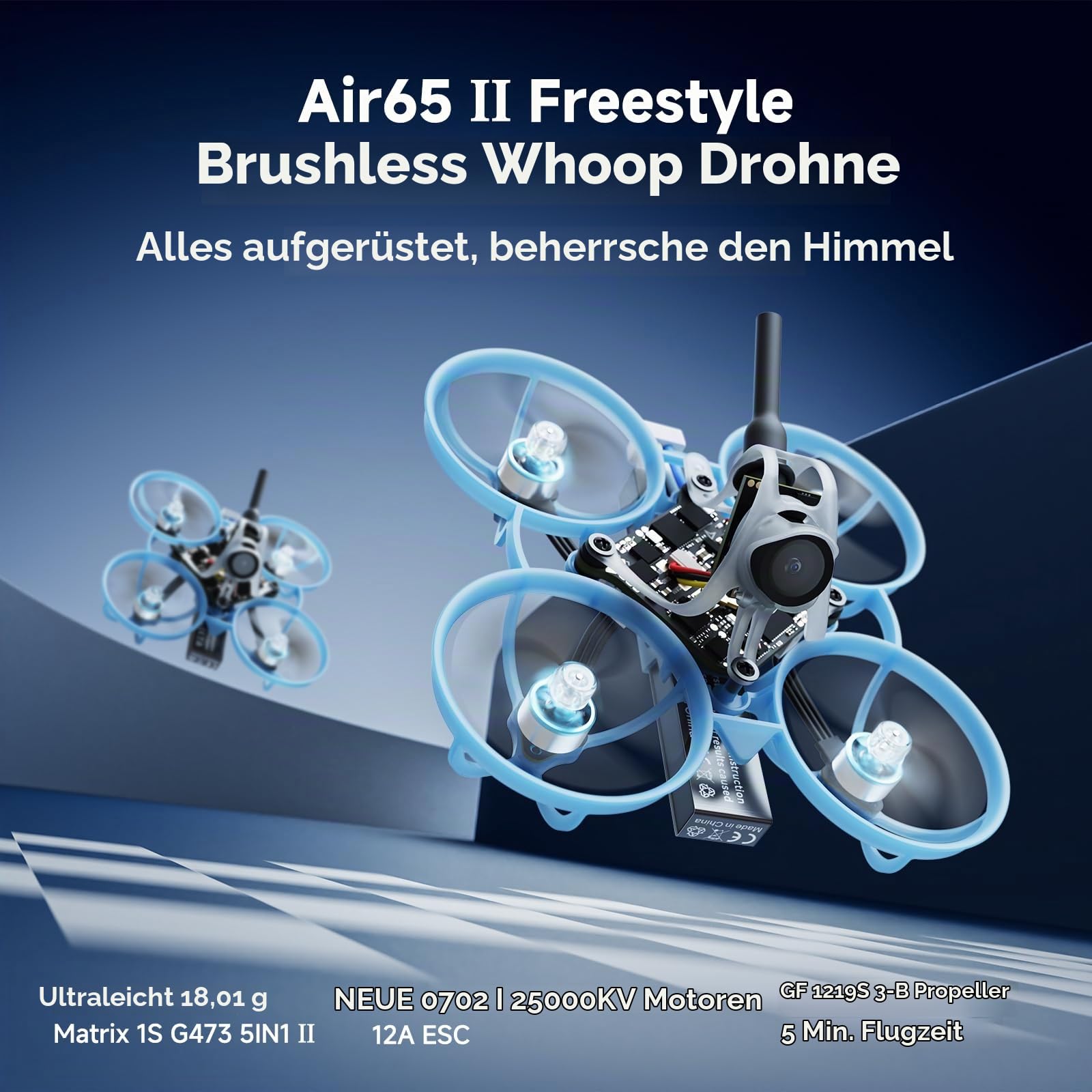 BETAFPV Air65 II Brushless Whoop Quadcopter Ultralight for FPV Freestyle | Ultralight Weight 1S FPV Drone with Matrix 1S 5IN1 II FC, 0702 25000KV Motor, 1219S 3-B Prop, C03 Camera, Air II Canopy&Frame