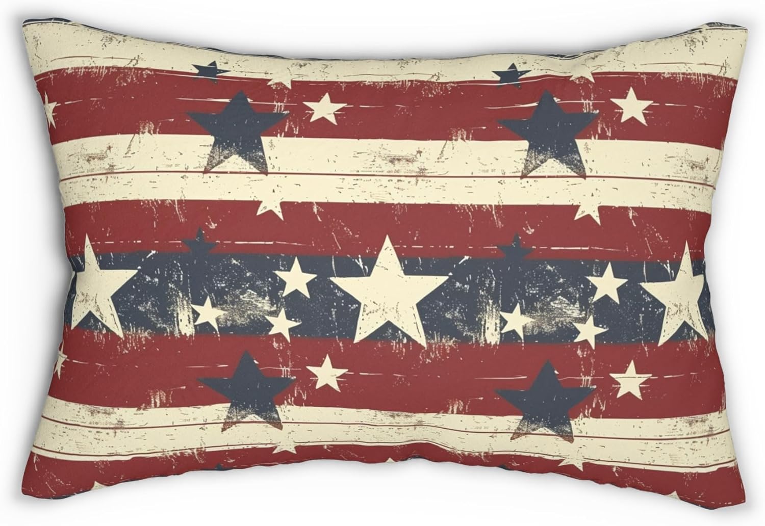 Vintage Patriotic Lumbar Pillow – Stars & Stripes Decorative Indoor Cushion for Couch, Sofa, or Bedroom Decor