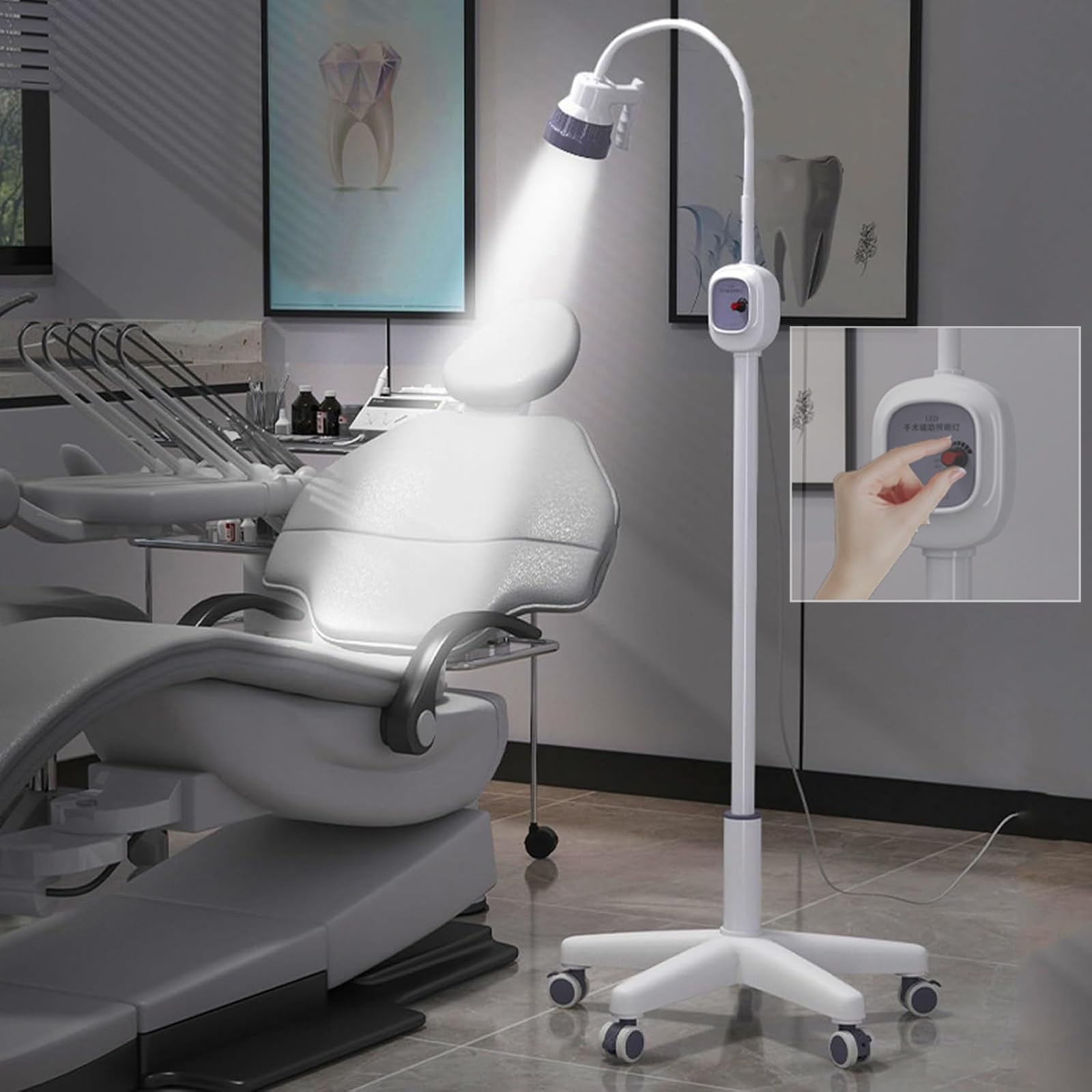 JXYQZD Surgical Examination Lamp, 360° Rotation Floor Stand Type Lamp, Medical Exam Light Dimmable Floor Stand Type Wheels Rolling Base