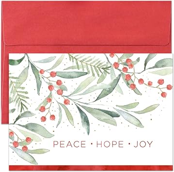 Masterpiece Studios Holiday Collection 16-Count Boxed Christmas Cards with Envelopes, 5.6" x 7.8", Greenery Wishes 963500