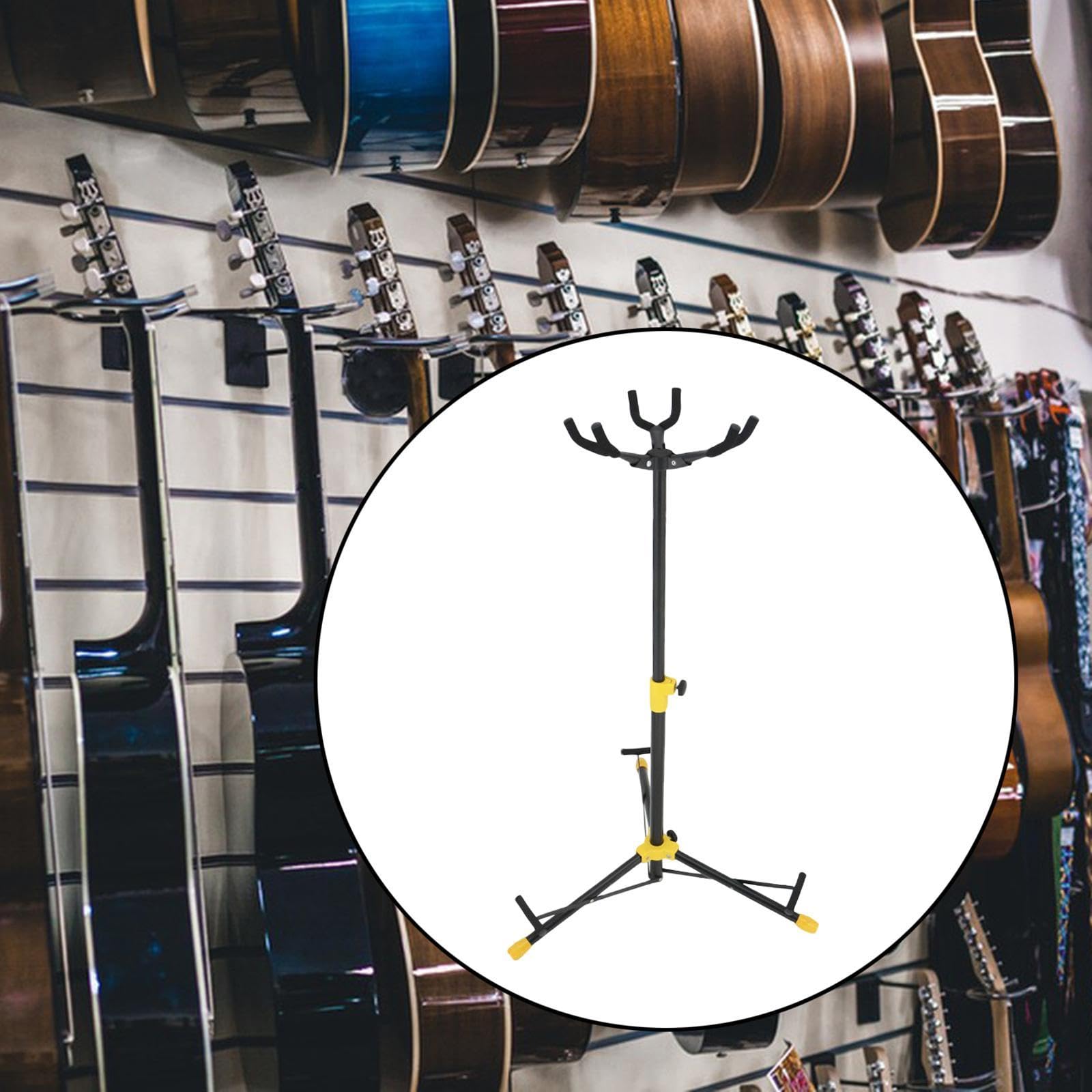Supporto per Chitarra a 3 Teste in Ferro per Pavimento, per Ukulele, Basso e Strumenti Musicali- testa di gomma gialla