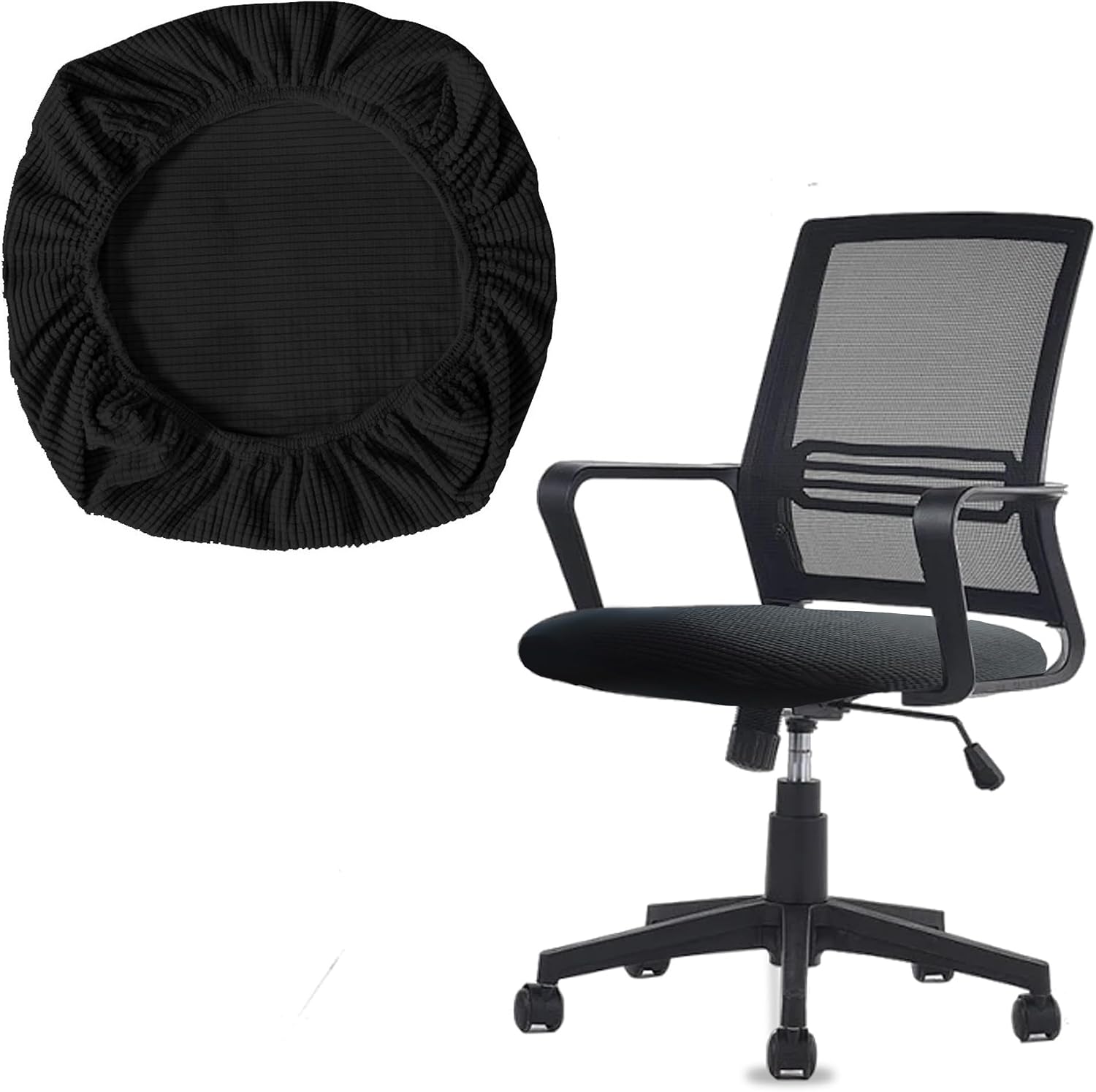 One Stretch Office Chair Cover, Universal Elastic Computer Desk Seat Slipcover, Washable Removable Protective Cover for Rotating Swivel Chair, Anti-Dust(Black)