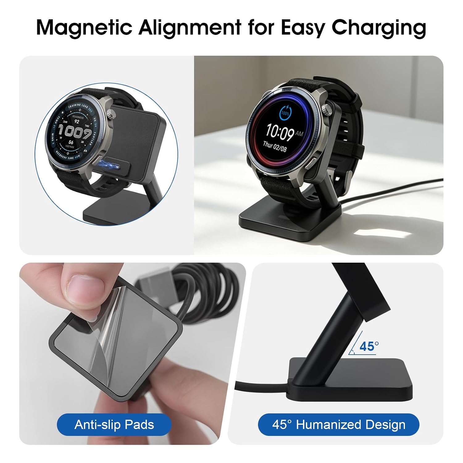 REEYEAR Desktop Magnetic Charging Stand fits for Amazfit Balance 2 Smart Watch, Charger Dock Adapter Replacement with 3.3FT USB A Cable, Non-Slip Base, for Balance 2 Only