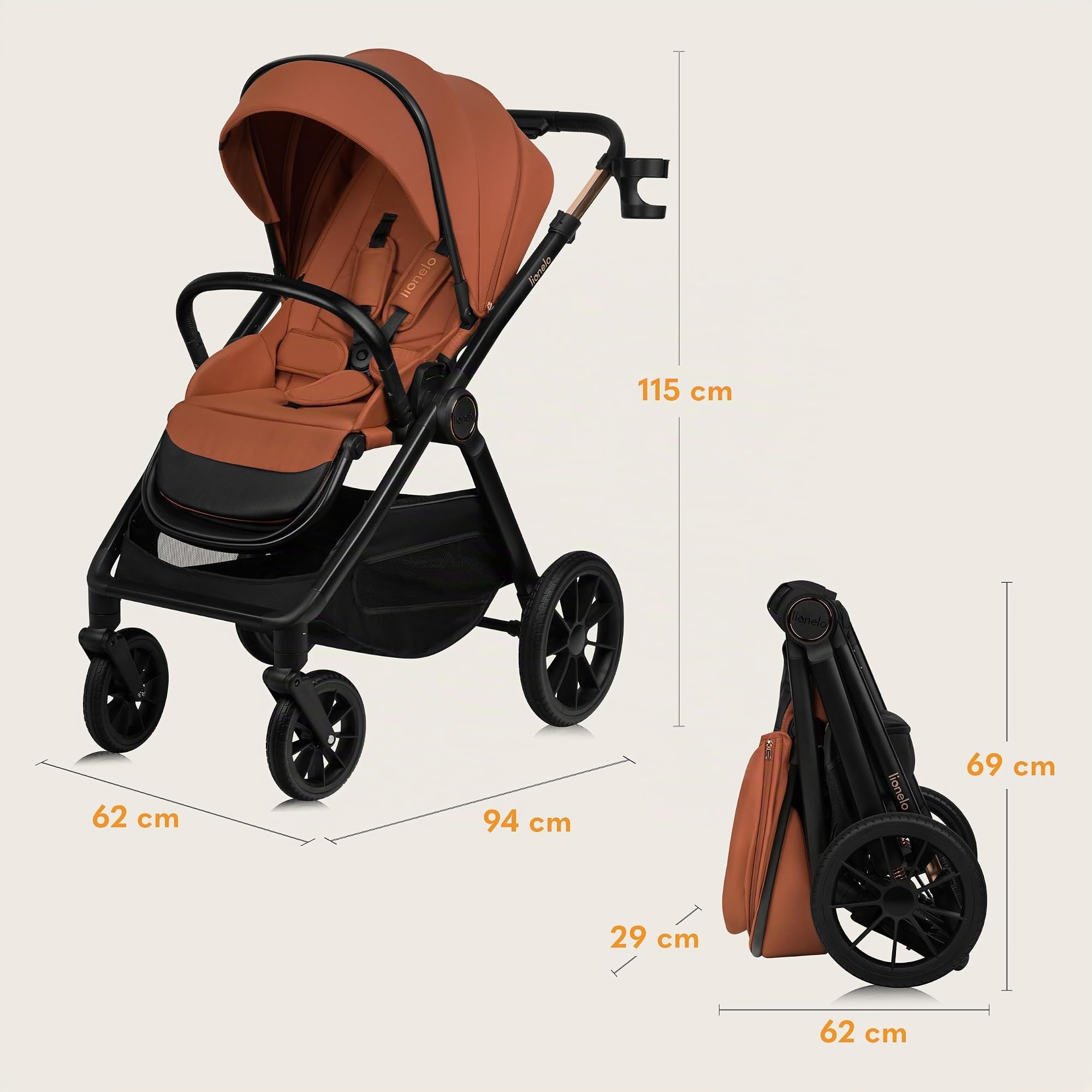 LIONELO Layla Passeggino Combinato 2 in 1 dalla Nascita a 22 kg | Navicella fino a 9 kg, Schienale e Poggiapiedi Regolabili, Tessuto AiryDots, Ruote in PU Girevoli a 360°, Sospensioni