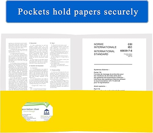 Miniatura 10 de Paquete de 25 carpetas de archivos de dos bolsillos con ranura para tarjetas de visita, papel texturizado, tamaño carta, capacidad para 100 hojas