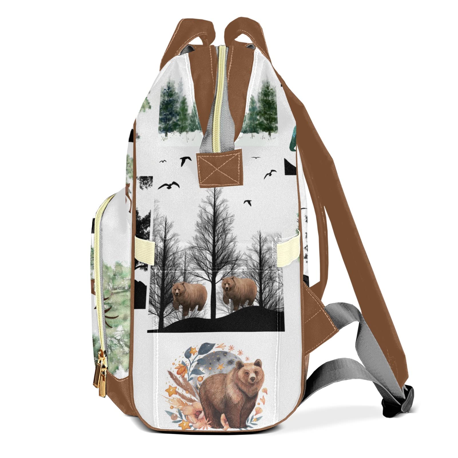 zaaprintblanket Custom Woodland Winter Animals Pine Tree Diaper Bag Backpack with Name Personalized Nappy Baby Bag for Women Mommy Girl Gift