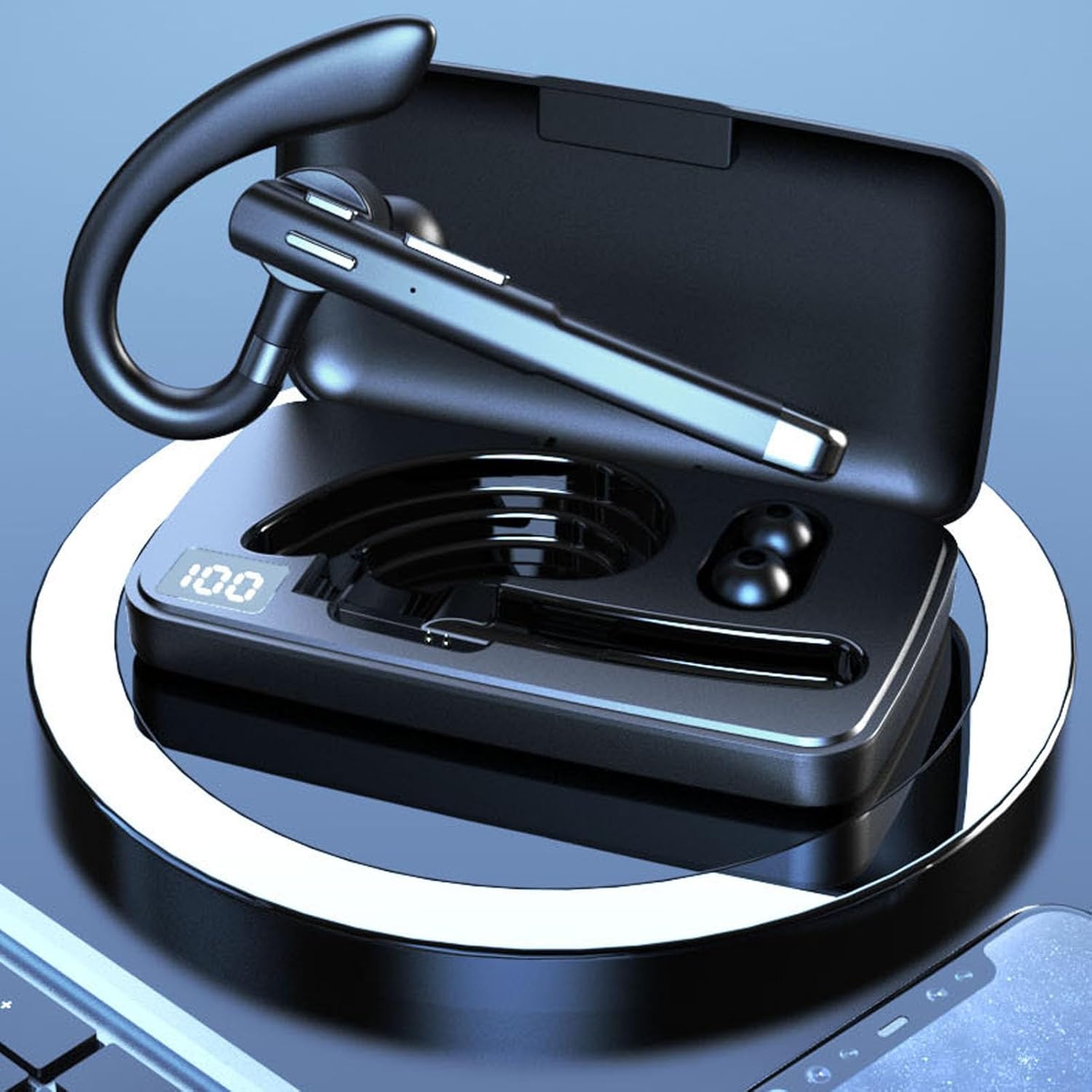 Bluetooth Headset, Bluetooth Earpiece Wireless Earpiece Single Ear BT 5.1 Wireless Handsfree Headset in Ear Headphone with Microphone for Business