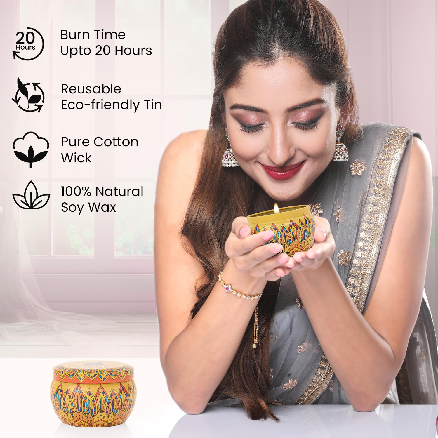 Bryan & Candy Duftkerzen Diwali Geschenkset für Frauen & Männer, Vintage Sandelholz Aromatherapie Kerzen, 100 g Sojawachs, umweltfreundlich bedruckte Dose