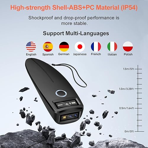 Miniatura 8 de KUIIYER Mini escáner de código de barras Bluetooth, escáneres inalámbricos 2D QR 1D de código de barras con pantalla digital OLED y voz AI, pequeño