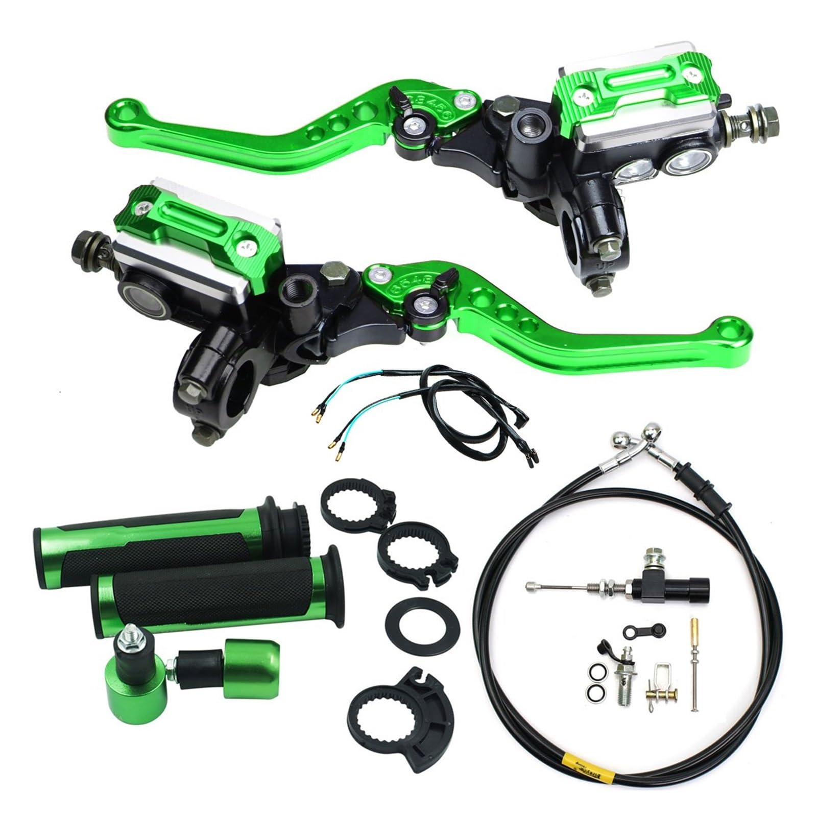 Iukmr Green Motorcycle Clutch Brake Lever Universal Motorcycle Hydraulic Clutch Kit Brake Levers Master Cylinder Reservoir With Grip Hose(Green)