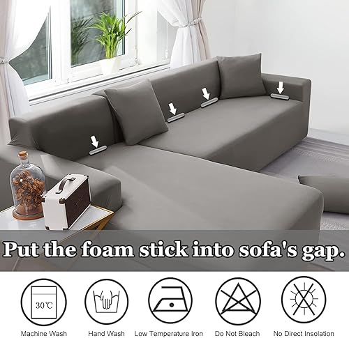 Miniatura 4 de NAISI Funda de sofá modular en forma de L, funda de sofá de 2 piezas, fundas elásticas suaves con 2 fundas de almohada, protectores de muebles,