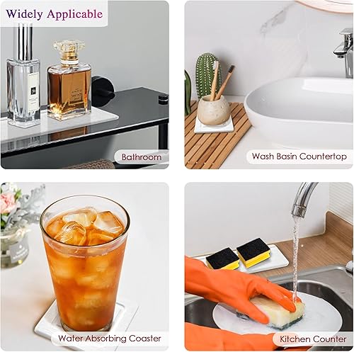 Miniatura 3 de Juego de 4 posavasos de tierra de diatomeas con ranuras, posavasos absorbentes para bebidas, bandejas de piedra absorbentes de agua para fregadero,