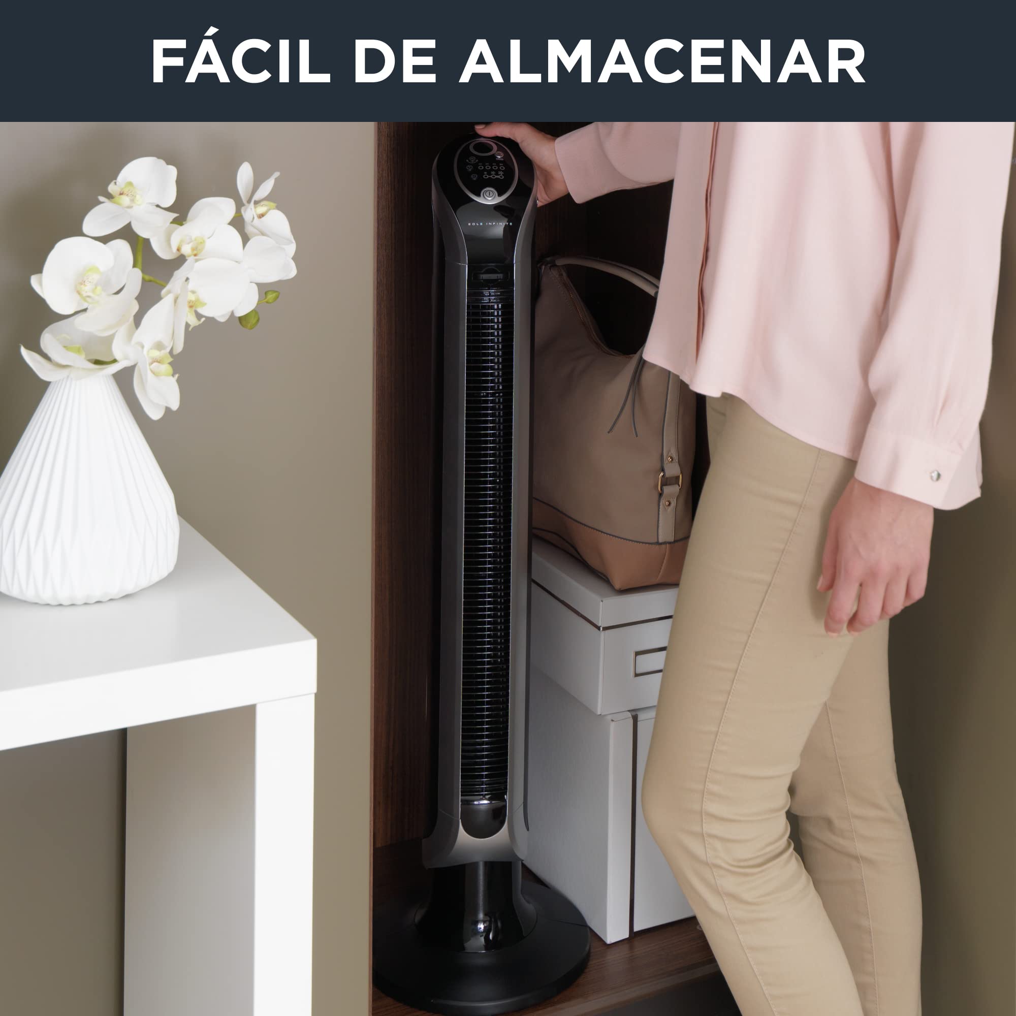 Rowenta VU6670 Eole Infinite, ventilatore a torre, timer fino a 8 ore, 3 velocità, telecomando, spegnimento automatico, nero (ricondizionato)