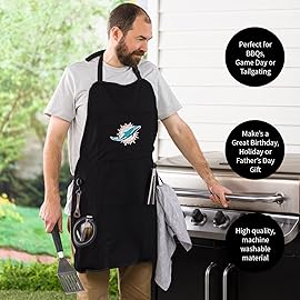 Team Sports America Outdoor NFL Black Grilling Apron | Miami Dolphins | Made of Durable Cotton | Beverage Opener and Multi-Tool |Sports and Tailgaiting Apparel