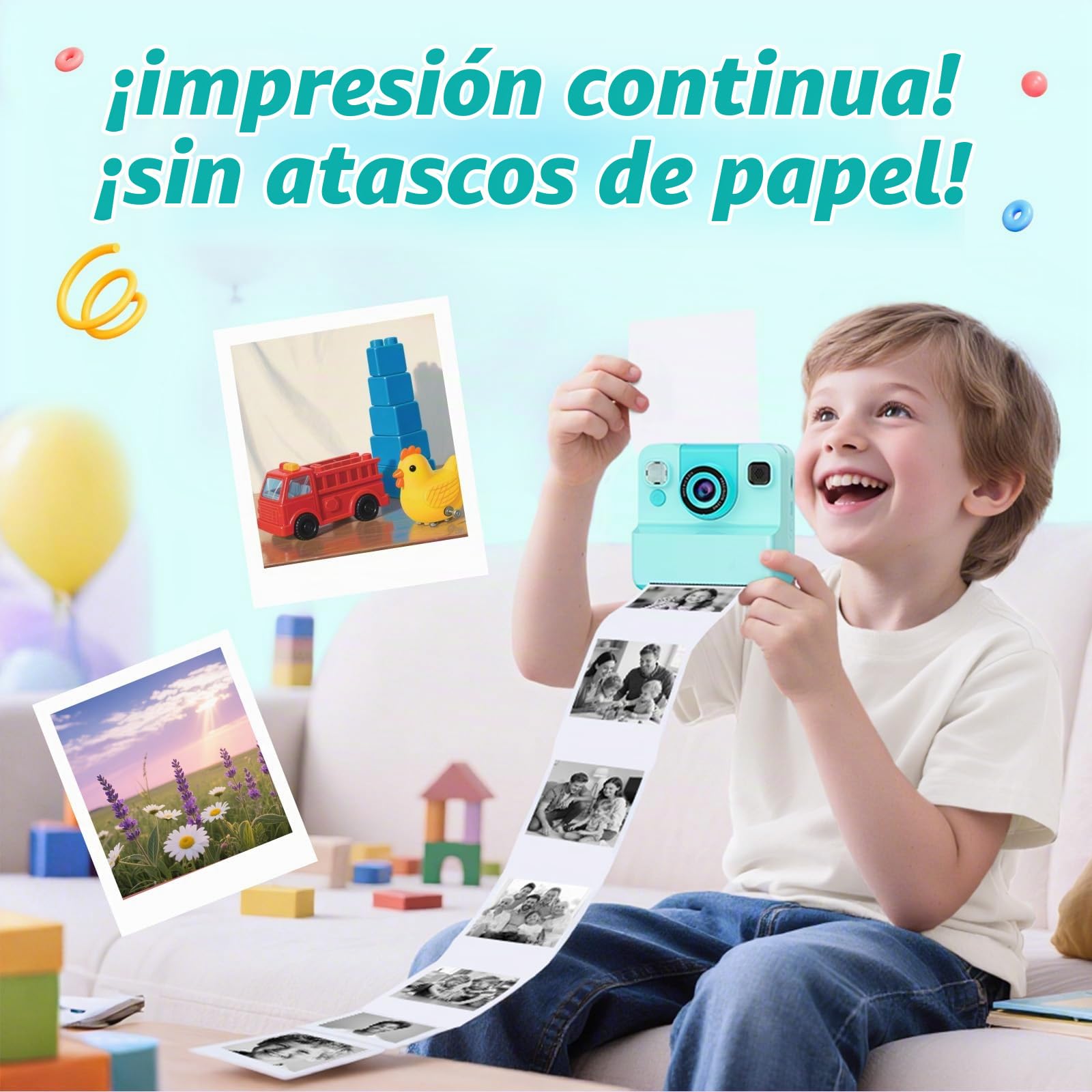 Cámara Infantil con Impresión Instantánea 1080P, 3 Rollos Y 32GB