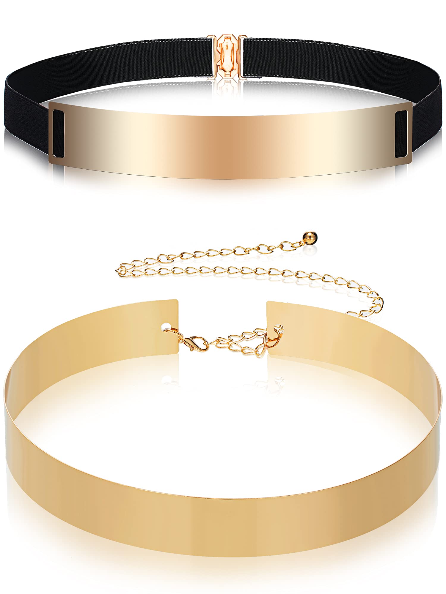 Geyoga Gold Belts 2 PCS Metal Belt Gold Metal Polished Dress Belt Shinny Mirror il_fullxfull.7117886821_25ei.jpg main image 4