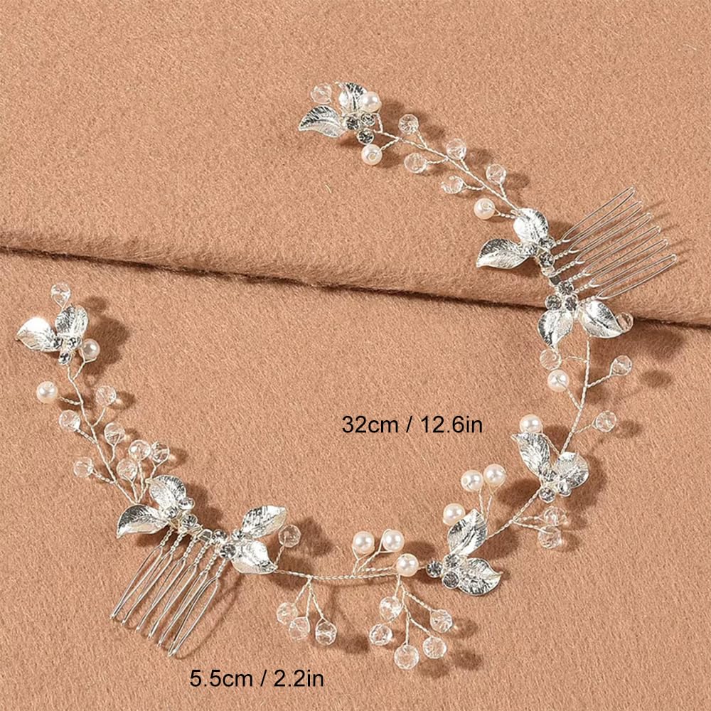 4 Pezzi Accessorio per Capelli da Sposa Pettini per Capelli da Sposa e Forcine a U con Strass Perla Nuziale Decorativo Cerchietto Festa di Nozze per Donne e Ragazze (Argento)