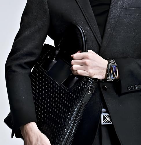 Miniatura 3 de Reloj digital digital para hombre, diseño de matriz binaria creativa, resistente al agua, de acero inoxidable, de plata militar