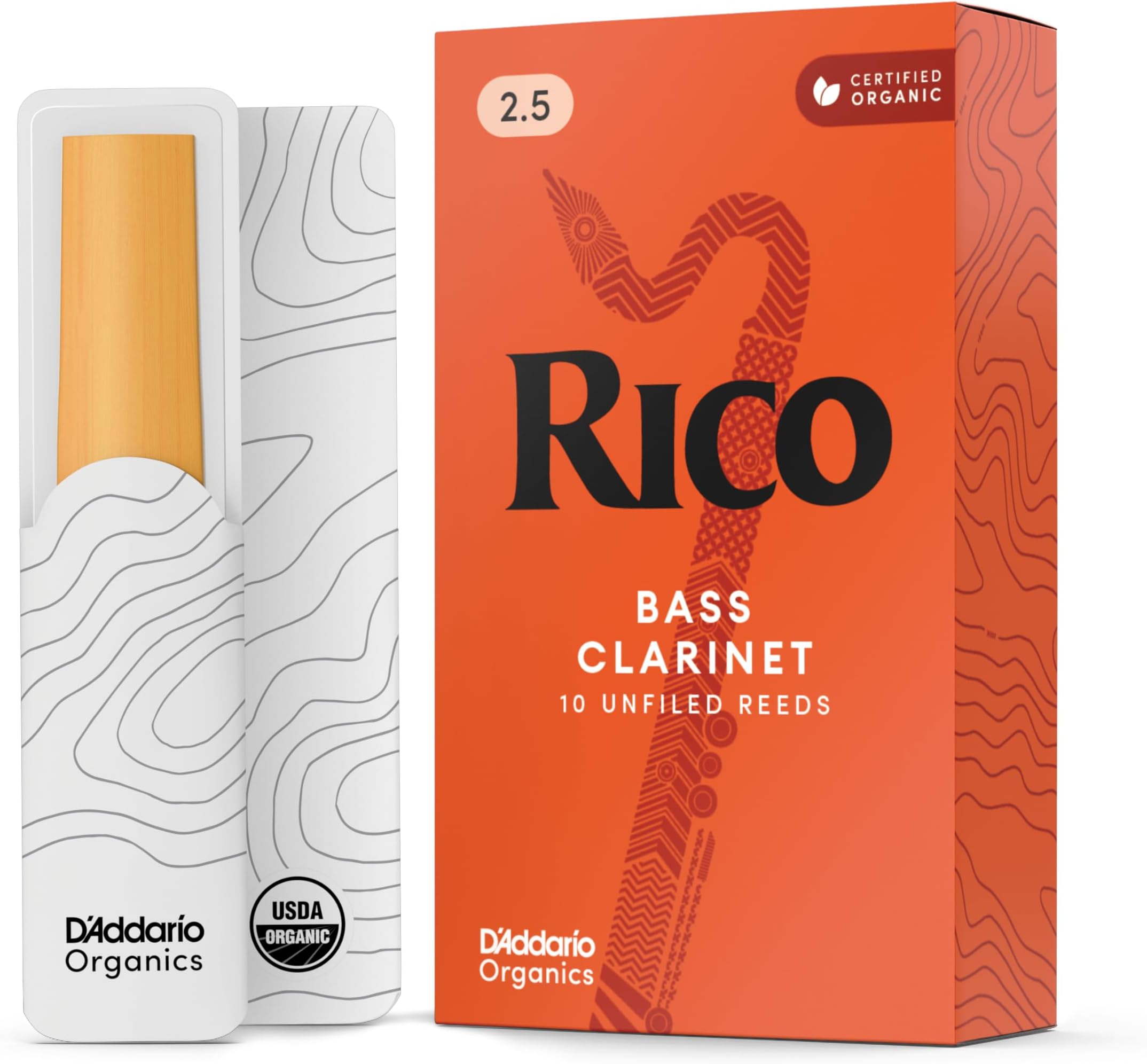 D’Addario Woodwinds - Rico Bass Clarinet Reeds - Reeds for Bass Clarinets - Crafted for Beginners, Students, Educators - Strength 2.5, 10-Pack