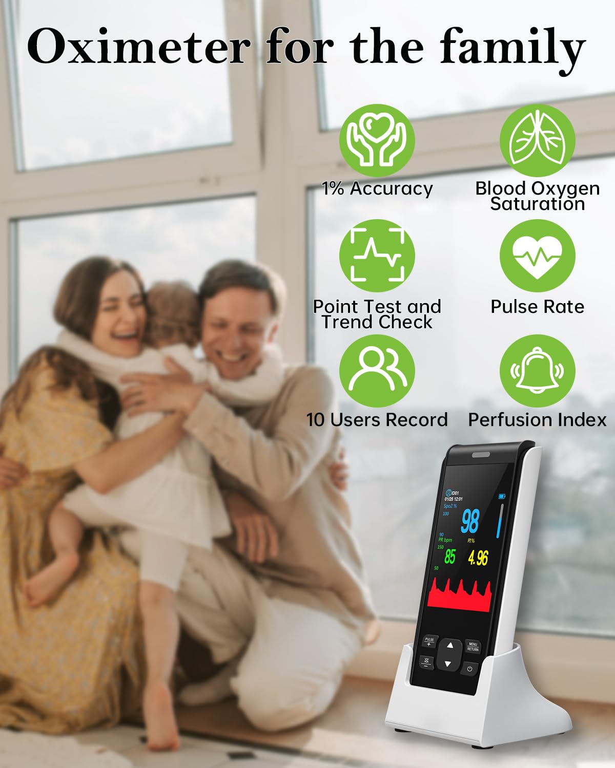 Handheld Pulse Oximeter Rechargeable SpO2 Oxygen Meter - Dettaglio