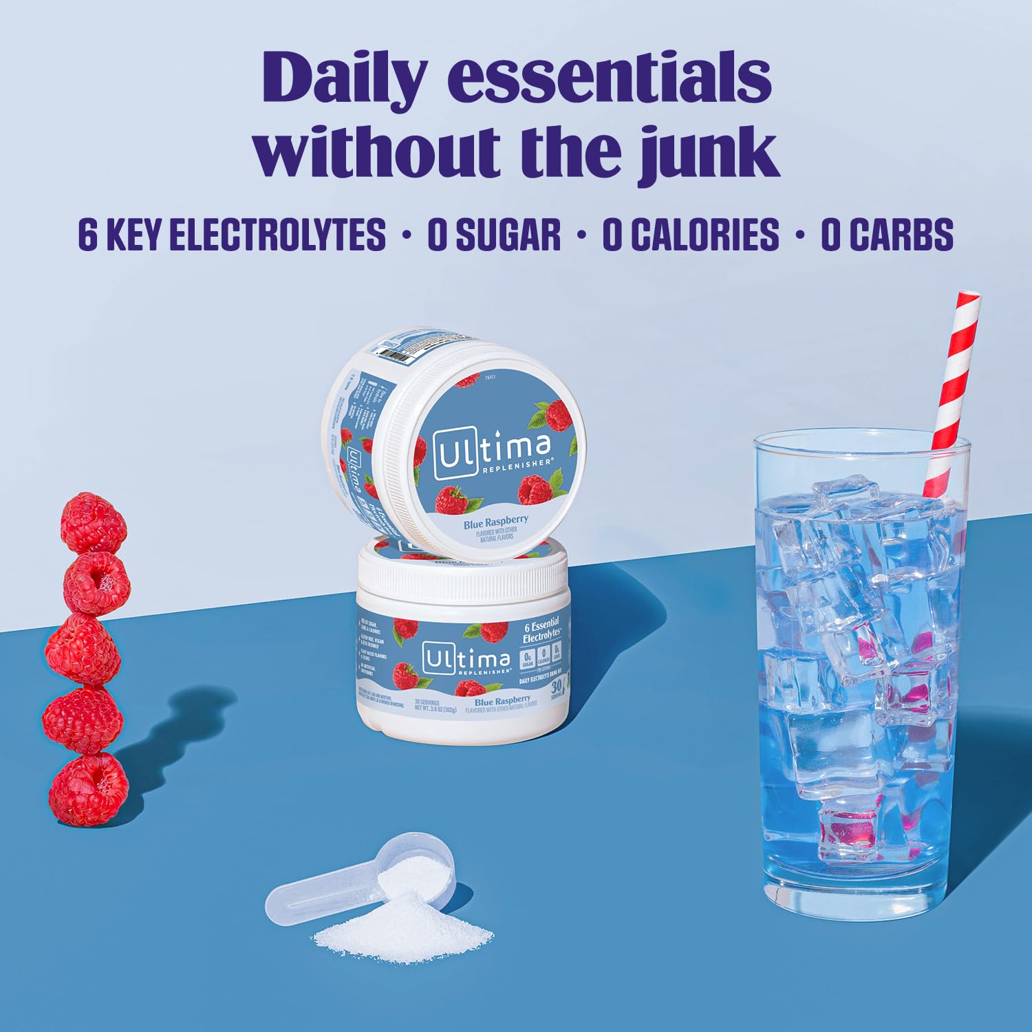 Ultima Replenisher Daily Electrolyte Powder Drink Mix – Sugar Free – Blue Raspberry, 30 Servings – Hydration Powder with 6 Electrolytes and Trace Minerals – Keto Friendly, Vegan, Non-GMO - Image 3