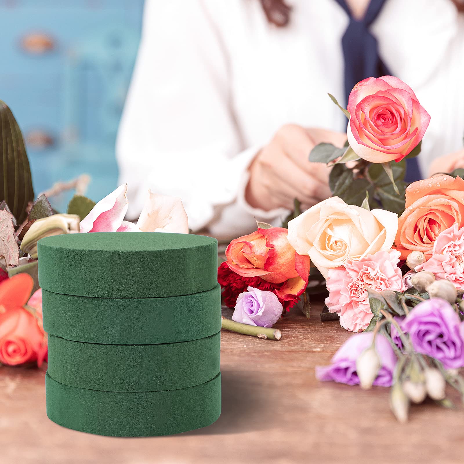 4 Blocchi Schiuma Floreale Rotondi - 8cm, Verde, Per Fiori Freschi E Artificiali - Foto 10