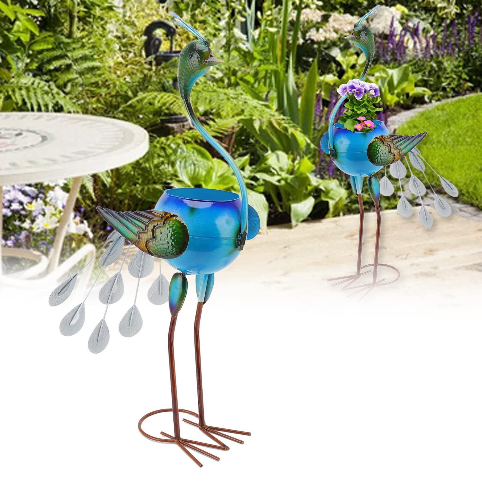 Peacock Plant Pot, 28,7in Metalowy Garnek Z Kwiatem Zwierząt, Dekoracje Ogrodowe Pawie do Dekoracji Zewnętrznej, Trawnik, Patio, Podwórko, Ścieżka