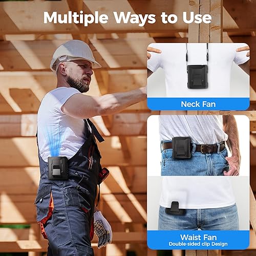 Miniatura 4 de Ventilador de cuello de cintura personal portátil flujo de aire fuerte, 10000 rpm, batería recargable de 4 velocidades, enfriamiento rápido
