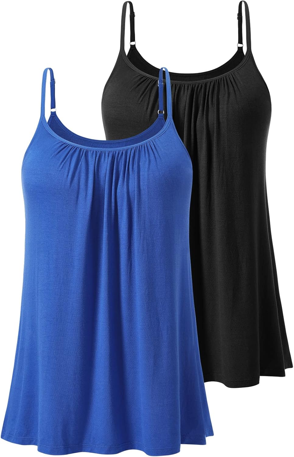AMVELOP 2 Piece Camisole for Women Casual Pleated Cami Adjustable Spaghetti Strap Tank Top Loose Fit S-XXXXL