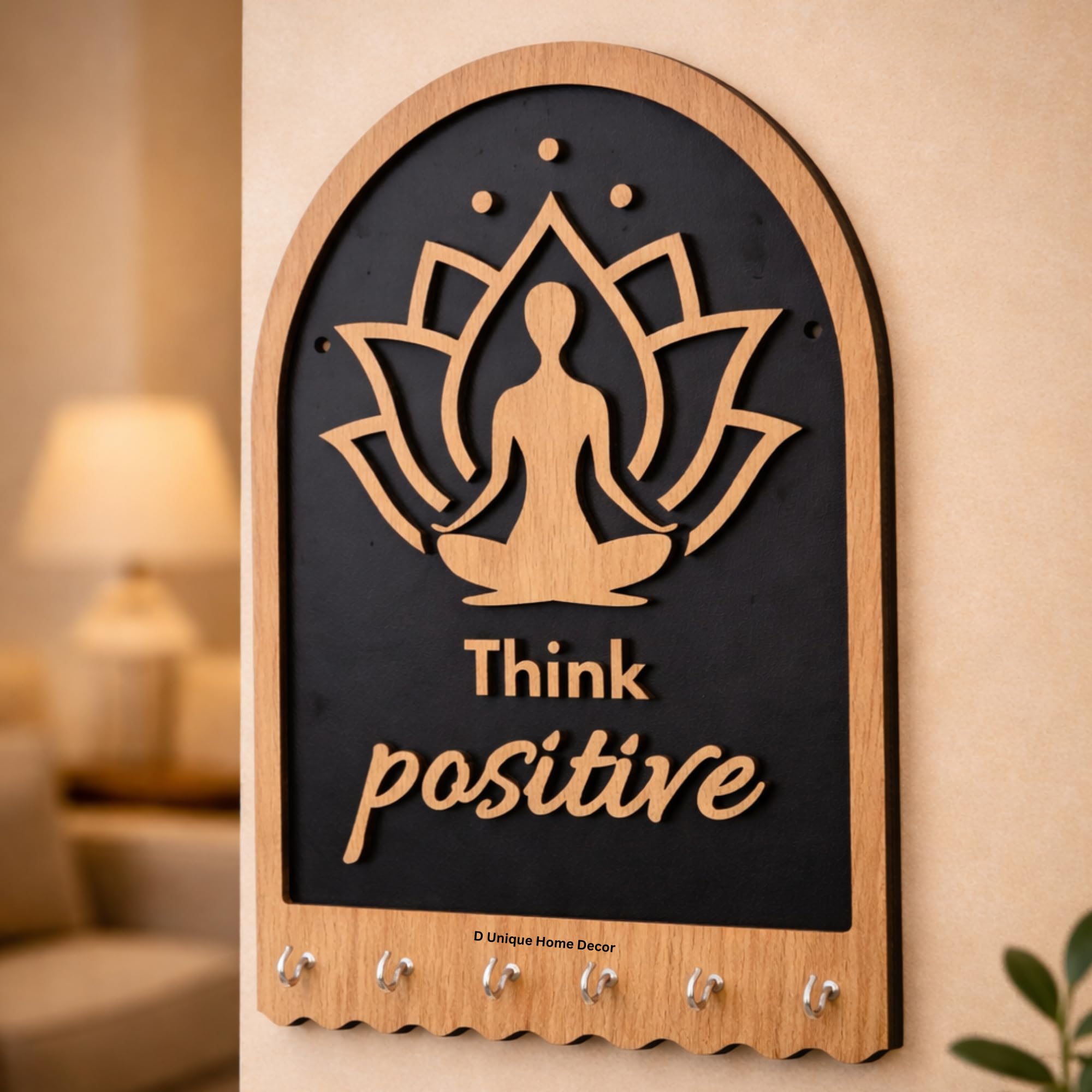 Premium Wooden Key Holder Wall Mount | Modern Black Base with Natural Wood Design | Key Organizer for Living Room & Office (POSSITIVE 01)-picture-13