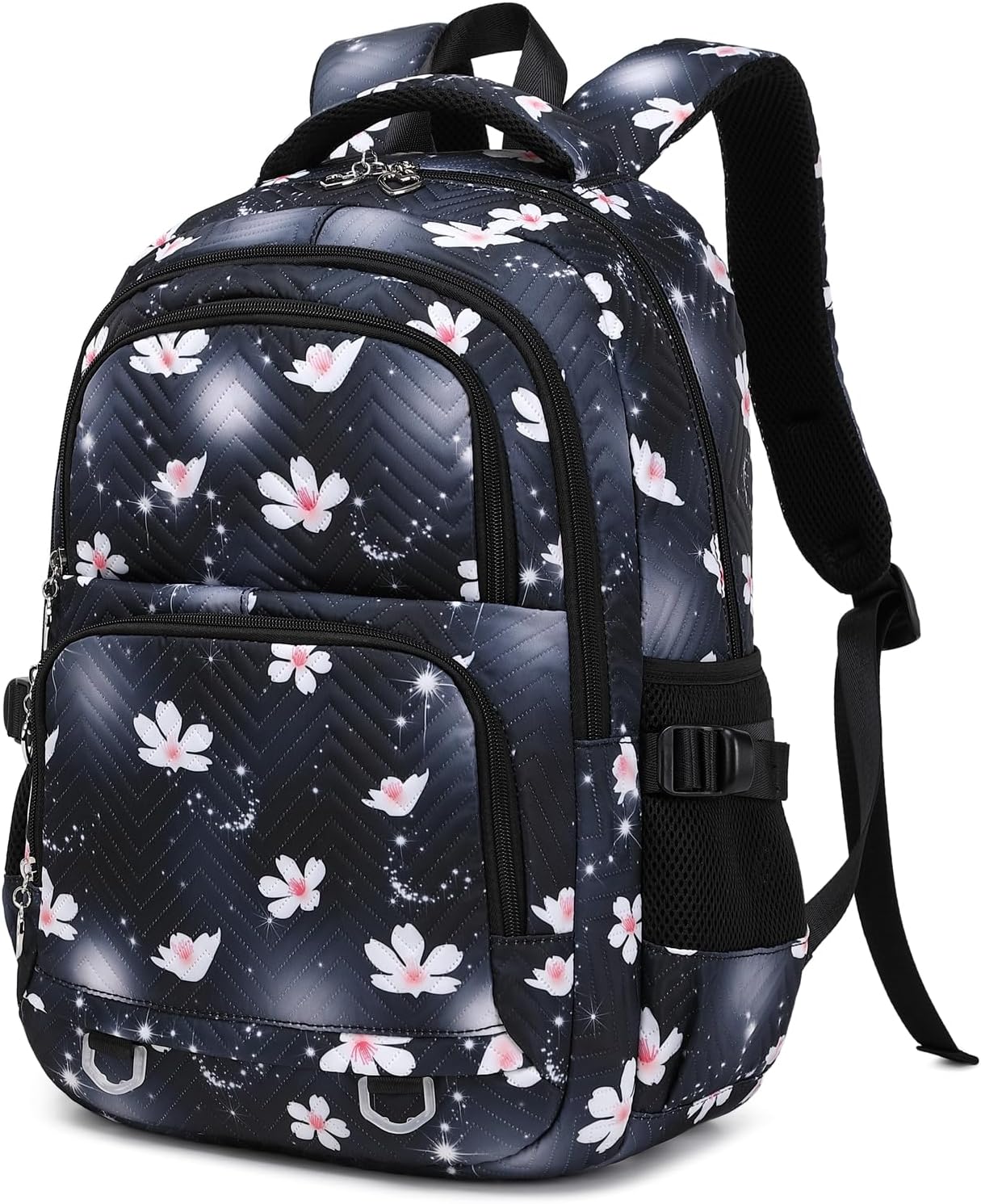 Leaper Stylish Floral Travel Backpack for Women Laptop Backpack Water-Resistant Bookbags College Bags Fits 15.6 Inch Laptop Black Black 2306